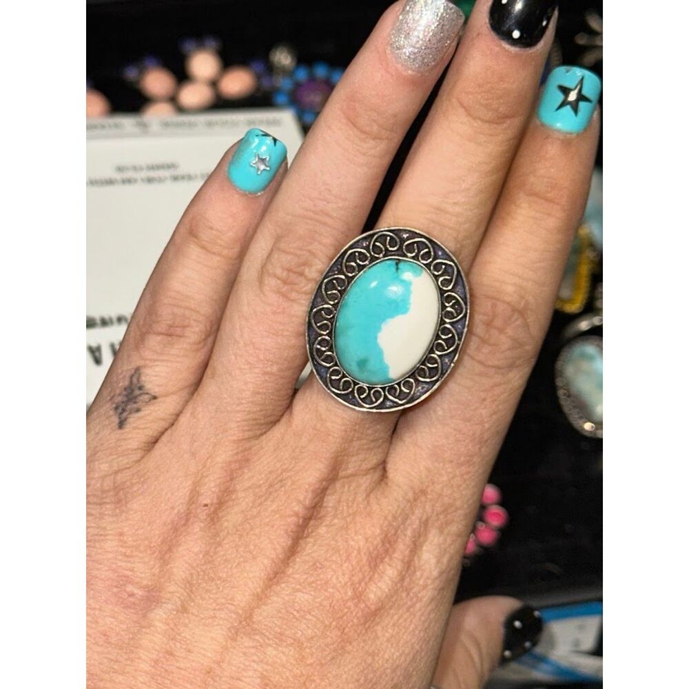 Oval Larimar Sterling Silver Overlay Ring Size 10
